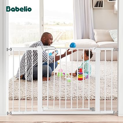 Photo 1 of Yacul Baby Gate with Door, 29.93"-51.5" Extra Wide Pressure Mounted Dog Gates for Doorway Stairs, Wide Walk Thru Openings 23.6", Height 30", white