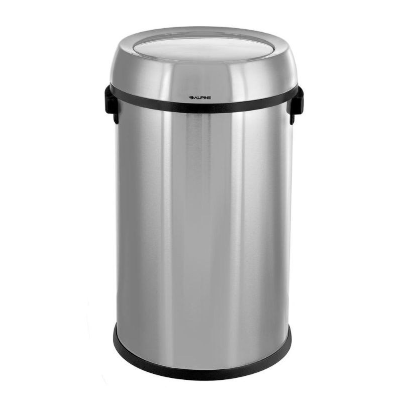 Photo 1 of Alpine Industries 17 Gal. Stainless Steel Commercial Trash Can with Swing Lid, Silver
