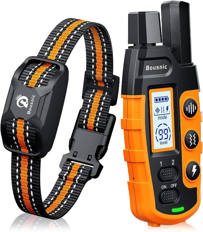 Photo 1 of Bousnic Dog Shock Collar - 3300Ft Dog Training Collar with Remote for 5-120lbs Small Medium Large Dogs Rechargeable Waterproof e Collar with Beep (1-8), Vibration(1-16), Safe Shock(1-99)(Orange)
