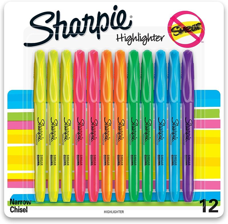 Photo 1 of SHARPIE Pocket Style Highlighters, Chisel Tip, Assorted Fluorescent, 12 Count
