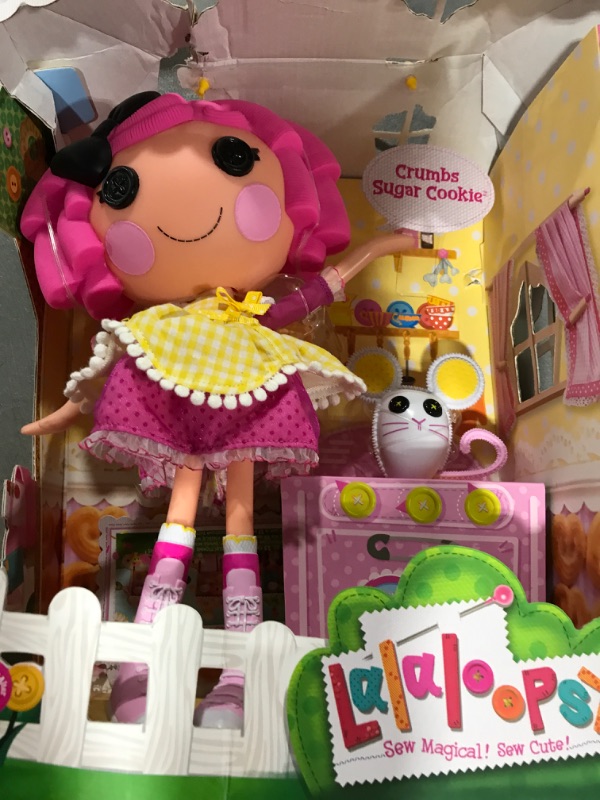 Photo 2 of Lalaloopsy Doll- Crumbs Sugar Cookie & Pet Mouse, 13" Baker Doll with Pink Hair, Pink and Yellow Outfit & Accessories, Reusable House Playset- Gifts for Kids, Toys for Girls Ages 3 4 5+ to 103