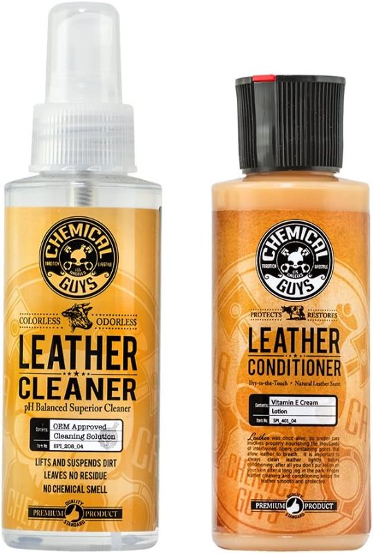 Photo 1 of Chemical Guys SPI_109_04 Leather Cleaner and Conditioner Complete Leather Care Kit for Use on Car Interiors, Leather Apparel, Furniture, Shoes, Boots, Bags & More (2 - 4 fl oz Bottles)
