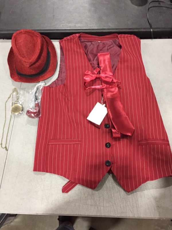 Photo 2 of 1920s Mens Medium Costume Fedora Hat,Gatsby Gangster Vest,Vintage Pocket Watch,Pre Tied Bow Tie,Tie