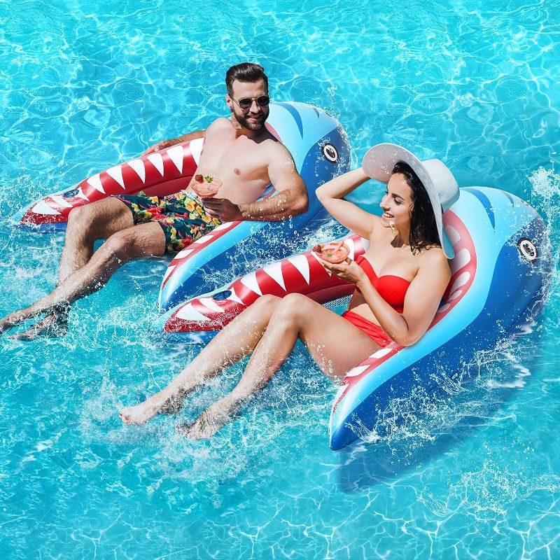 Photo 1 of  2 Pack Pool Floats Adult Size, Pool Lounger with Cup Holder, Inflatable Pool Floats for Swimming Pool