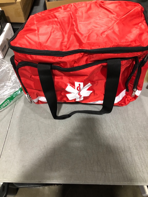 Photo 1 of First Aid Trauma Jump Bag Empty for First Responder EMT EMS Nurse Medical Medic Duffle Duffel Carry On Emergency Ambulance Treatment Equipment Storage Organizer Large School Home Hiking Camping Red
