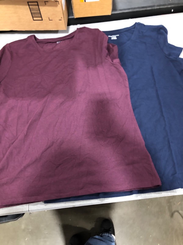 Photo 2 of Amazon Essentials Women's Classic-Fit Short-Sleeve Crewneck T-Shirt, Multipacks 2 Burgundy/Navy X-Large