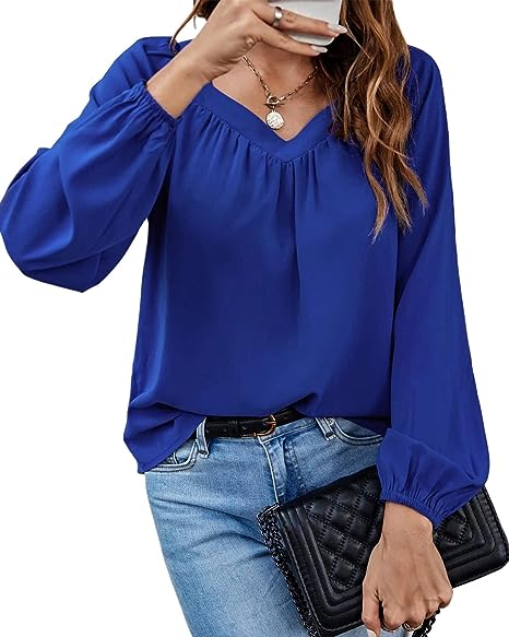 Photo 1 of Bengbobar Women's Square V Neck Solid Color Tunics Long Sleeve Pleated Dressy Blouse Tops Large 