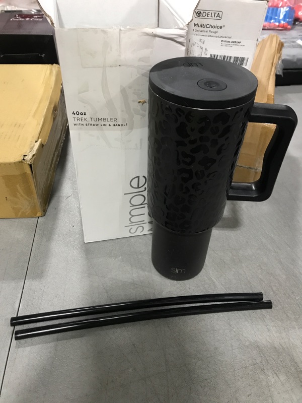 Photo 2 of Simple Modern 40 oz Tumbler with Handle and Straw Lid | Insulated Cup Reusable Stainless Steel Water Bottle Travel Mug Cupholder Friendly | Gifts for Women Him Her | Trek Collection | Black Leopard Pattern: Black Leopard 40oz