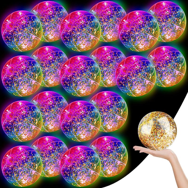 Photo 1 of 36 Pcs LED Beach Ball 5 Inch Mini Light up Inflatable Beach Balls Glow in The Dark Balls for Teens Adults Sports Floating Toys Summer Swimming Pool Favors(Gold)
