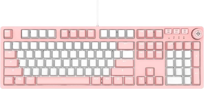 Photo 1 of AK515 Wired Mechanical Gaming Keyboard – Brown Switches - PBT Keycaps – Pink-White Matching – White Backlit - Magnetic Suction Panel - Multimedia Keys Roller – for Windows Computer Office Gaming PC
