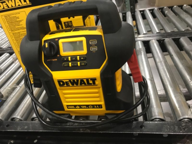 Photo 2 of DEWALT DXAEJ14 Digital Portable Power Station Jump Starter: 1400 Peak/700 Instant Amps, 120 PSI Digital Air Compressor, 3.1A USB Ports, Battery Clamps , Yellow