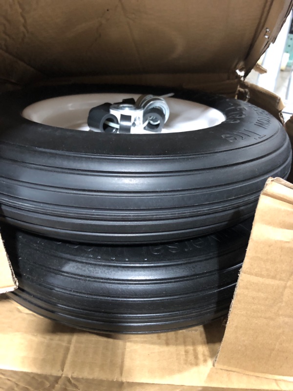 Photo 2 of 2 Pack 4.80/4.00-8 Flat-Free Wheelbarrow Cart 16" Solid Rubber Wheel Barrel Tires Non-Slip Center Hub 3.25"-6", Installed 3/4" Bearing with Extra 5/8" Bearing for Yard Cart Garden Wagon