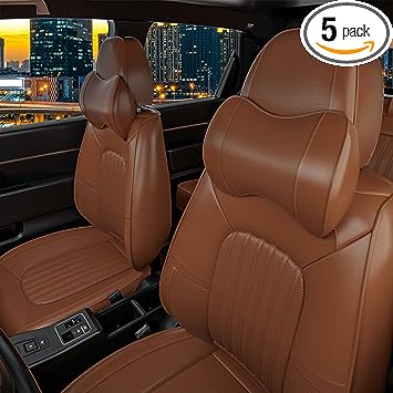 Photo 1 of FEELON 5 Pieces ZC Front and Rear Car Seat Covers, Waterproof Nappa Leather Full Set Car Seat Protectors with Headrests, Universal Auto Interior Fit for Sedans SUV Pick-up Truck, Cocoa Brown