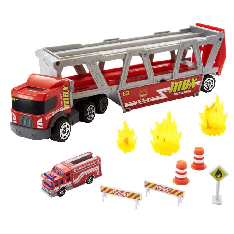 Photo 1 of ?Matchbox Fire Rescue Hauler Playset Themed Hauler with 1 Fire-Themed Vehicle