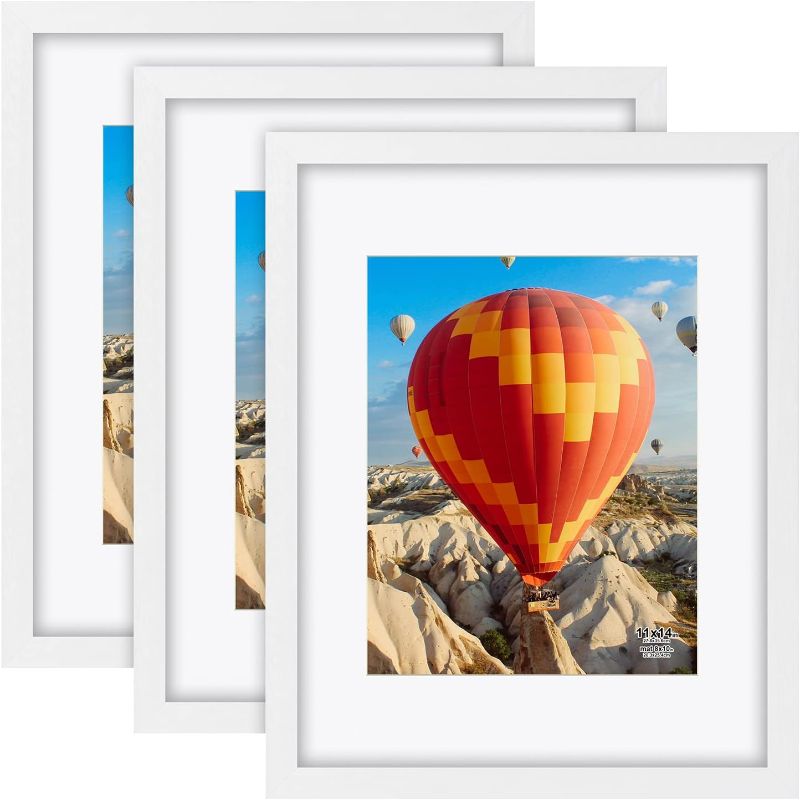 Photo 1 of 
RR ROUND RICH DESIGN 11x14 inch Picture Frames Made of Solid Wood and HD Glass Display Photos 8x10 with Mat or 11x14 Without Mat 3PK White
