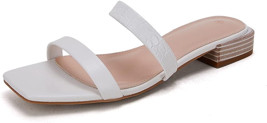 Photo 1 of VETASTE Women's Two Strap Square Toe Slip on Sandals Low Block Chunky Heel Slides Summer Beach Dress Shoes 11