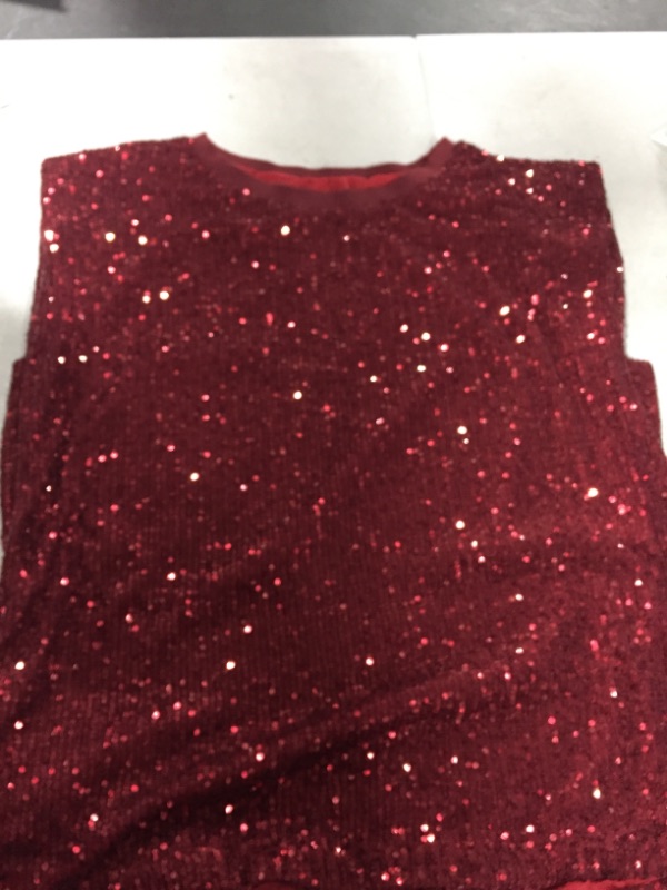 Photo 3 of BZB Women's Tank Tops Casual Loose Crewneck Sequin Sparkle Shimmer Sleeveless Summer Shirts Blouses Medium Red
SIZE M