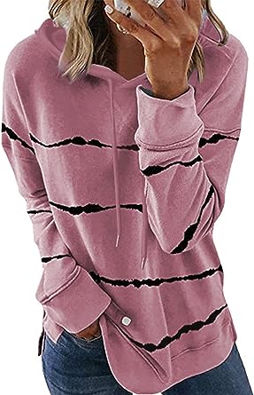 Photo 1 of Biucly Womens Casual Hoodies Striped Printed Sweatshirts Long Sleeve Shirts Drawstring Pullover Tops
SMALL 