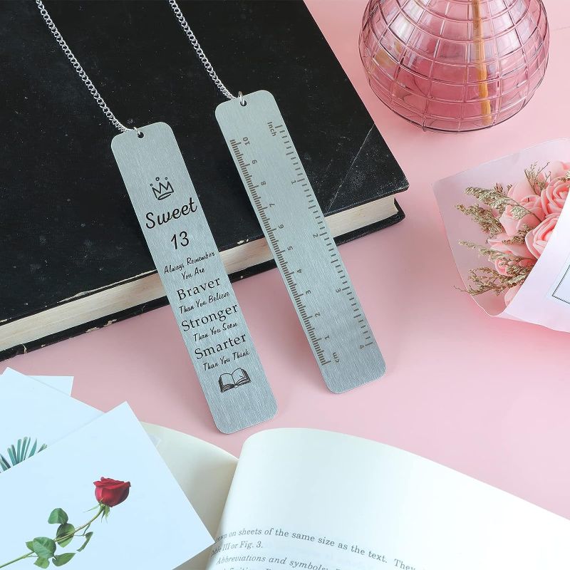 Photo 1 of 13th Birthday Gifts for Book Lovers Readers Best Friends Sister Daughter Son Niece Granddaughter BFF Sweet 13 Ideas Metal Bookmarks for Christmas Graduation Thanksgiving
