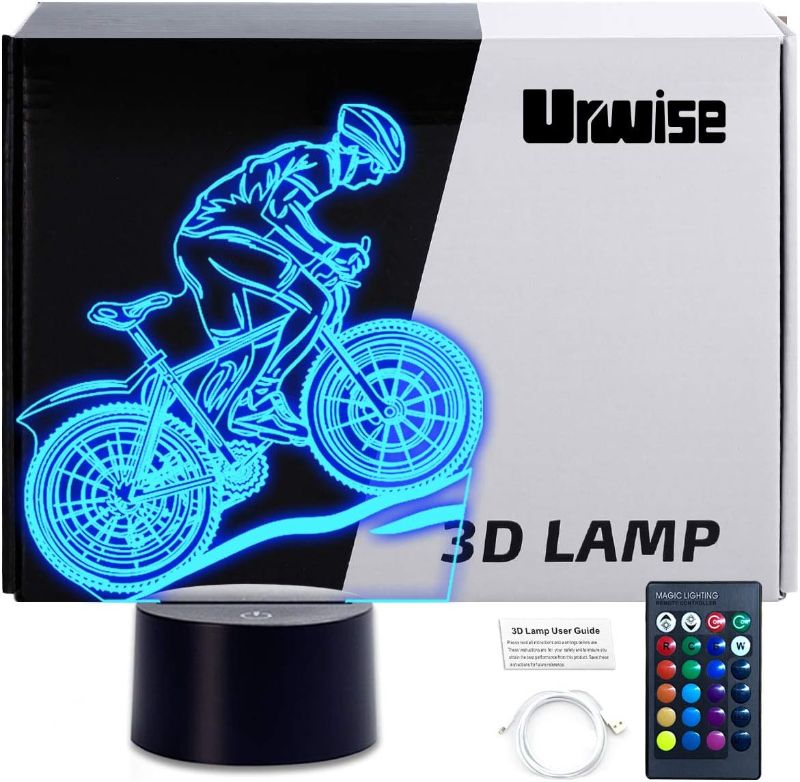 Photo 1 of 3D Night Light, Mountain Bike 3D Night Lamp, 3D Illusion Lamp 16 Color Change with Remote Control Dirt Bike Night Light Gift for Boys Kids Birthday Christmas Gift, Include DIY Gift Packaging Materials
