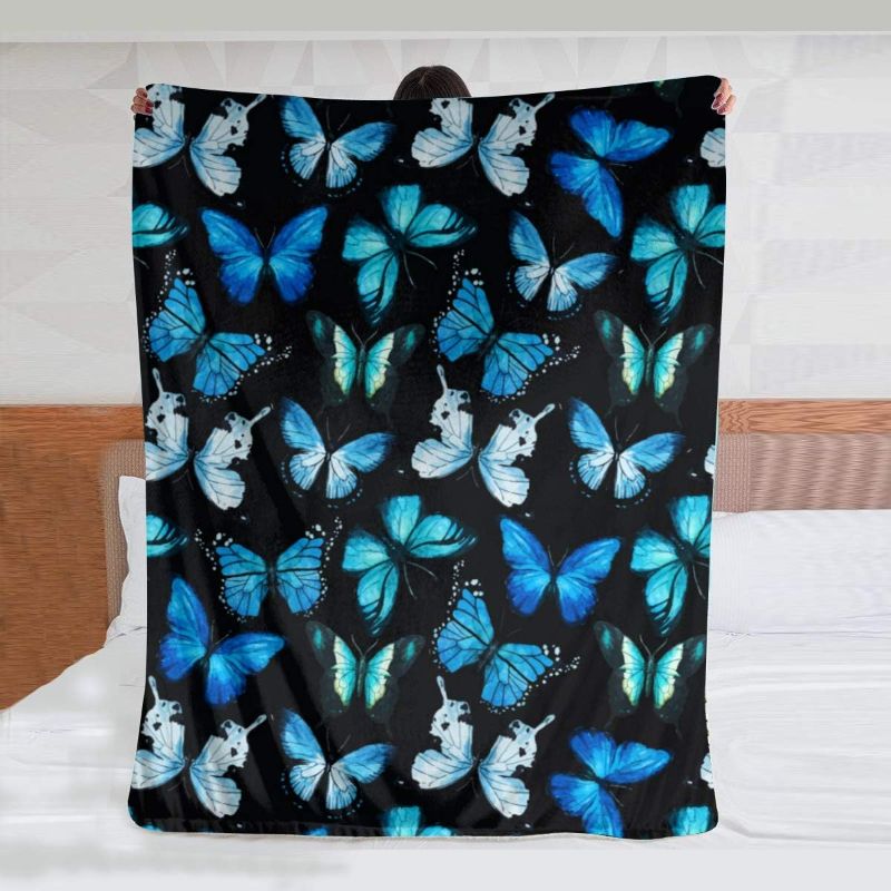 Photo 1 of 100X 130Blue Watercolor Butterfly Flannel Reversible Sherpa Throw Blanket Fuzzy and Soft Fleece Bed Blanket
