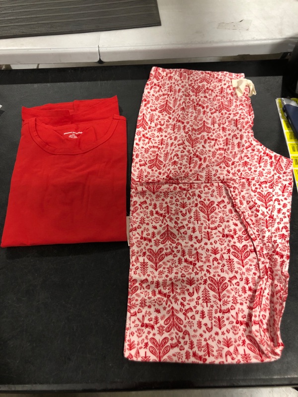 Photo 2 of  Large Red/White Forest Amazon Essentials Women's Lightweight Flannel Pant and Long-Sleeve T-Shirt Sleep Set (Available in Plus Size)
