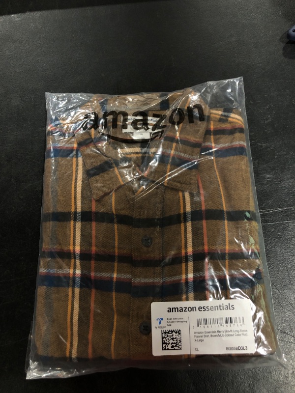 Photo 2 of  X-Large Amazon Essentials Men's Slim-Fit Long-Sleeve Flannel Shirt Dark Tobacco Brown