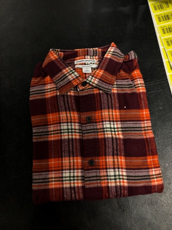 Photo 2 of Amazon Essentials Men's Slim-Fit Long-Sleeve Flannel Shirt Medium Burgundy Orange Stripe