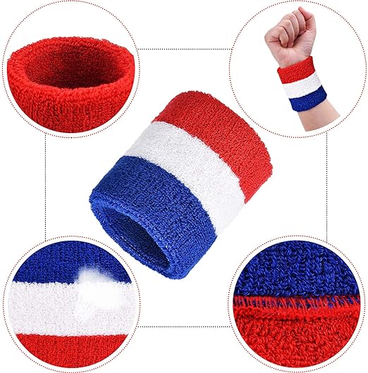 Photo 1 of Bememo 12 Pack Striped Sweatbands Wrist Sports Wristband Cotton Wrist Band Sweat Band for Men and Women, Good for Tennis, Basketball, Running, Gym