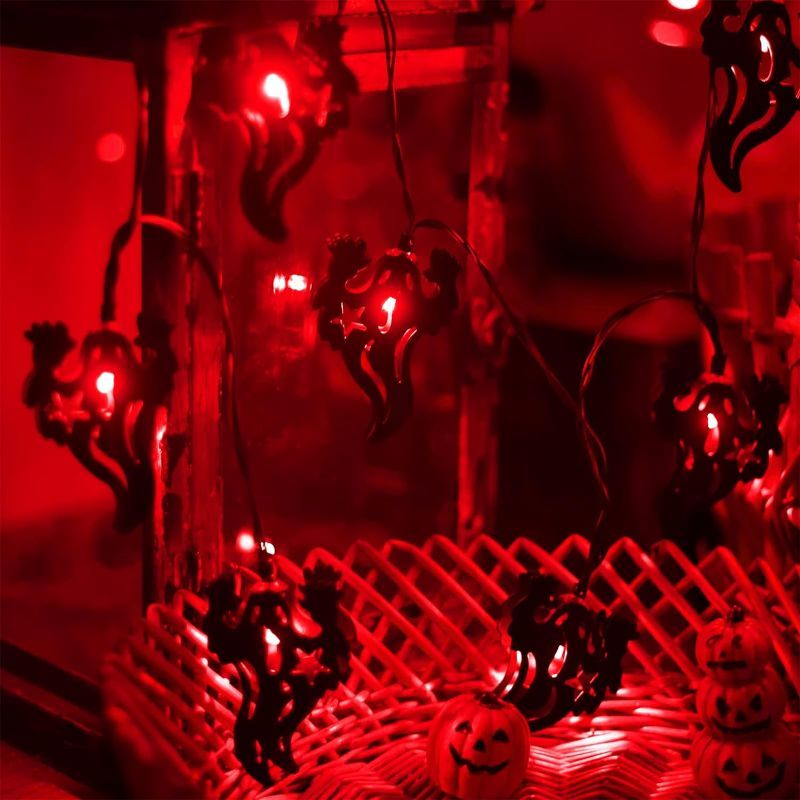 Photo 1 of Halloween Lights Battery Operated Decorations,5FT 10LED Red Ghost String Lights, Cute 3D Black Iron Ghost Shaped Fairy Spooky Lights for Decor Home Party Outdoor Indoor Porch Fireplace