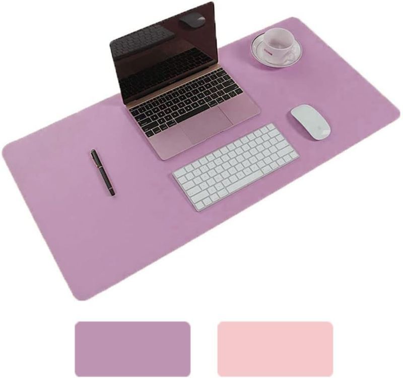 Photo 1 of Desk Mouse Pad, 31.5x15.75 Inches Non-Slip PU Leather Desk Mouse Mat Waterproof Desk Pad Protector Large Gaming Writing Mat for Office Home Desks (Pink+Purple) 