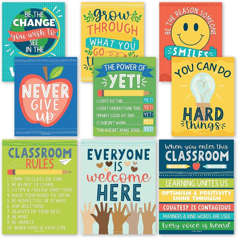 Photo 1 of 9 Colorful Classroom Decor Signs - Welcome Sign For Classroom Motivational Posters For Classroom Bulletin Board Decorations, Growth Mindset Classroom Posters Elementary, Middle School, Classroom Rules 