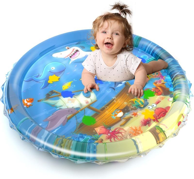 Photo 1 of Ci Vetch 40''X40'' Baby Tummy Time Water Play Mat, Infant Inflatable Water Play Mat Developmental Toys for 3 6 9 12 Months Toddler Baby Newborn Infant Boy Girl
