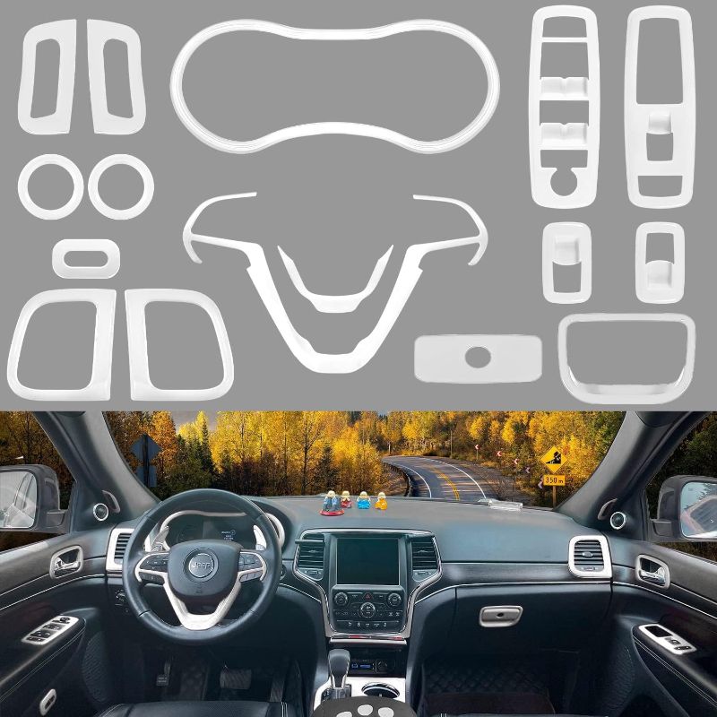 Photo 1 of Yoursme 16 PCS Full Set Interior Decoration Trim Kit for Jeep Grand Cherokee 2014-2021 Nice and Fashionable, High Durable ABS Material (White)