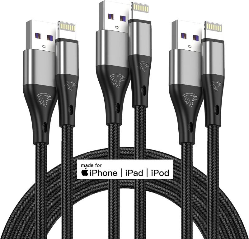 Photo 1 of 3Pack [ Apple MFi Certified ] 6FT iPhone Charger Cable, Lightning Cord Nylon Braided Charging Cables 6 Foot for iPhone 13/12/11/Pro/Xs/XS Max/XR/X/8 Plus/7 Plus/6 Plus/iPad/iPod/Mini/Air(Grey)
