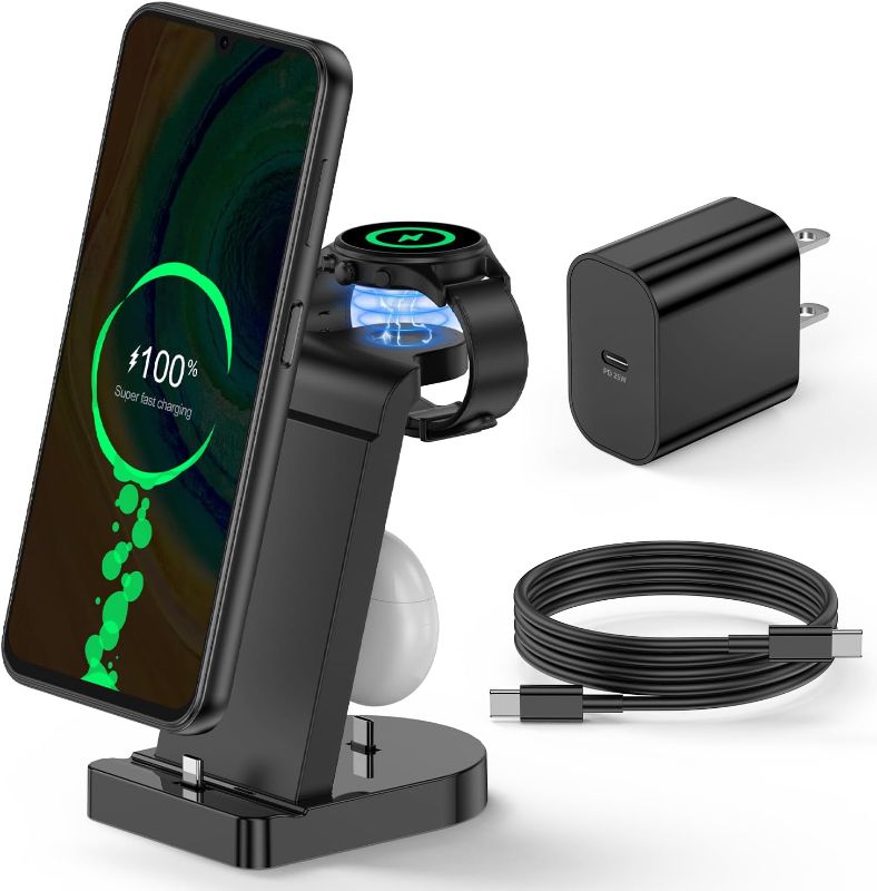 Photo 1 of 3 in 1 Charging Station for Multiple Devices, Fast Charger Station for Samsung Galaxy S23 Ultra/S23+/S22 Plus/S21/Note 20/Note10+/Z Flip Z Fold,Wireless Charger Dock Stand for Galaxy Watch 5/4/3/Buds