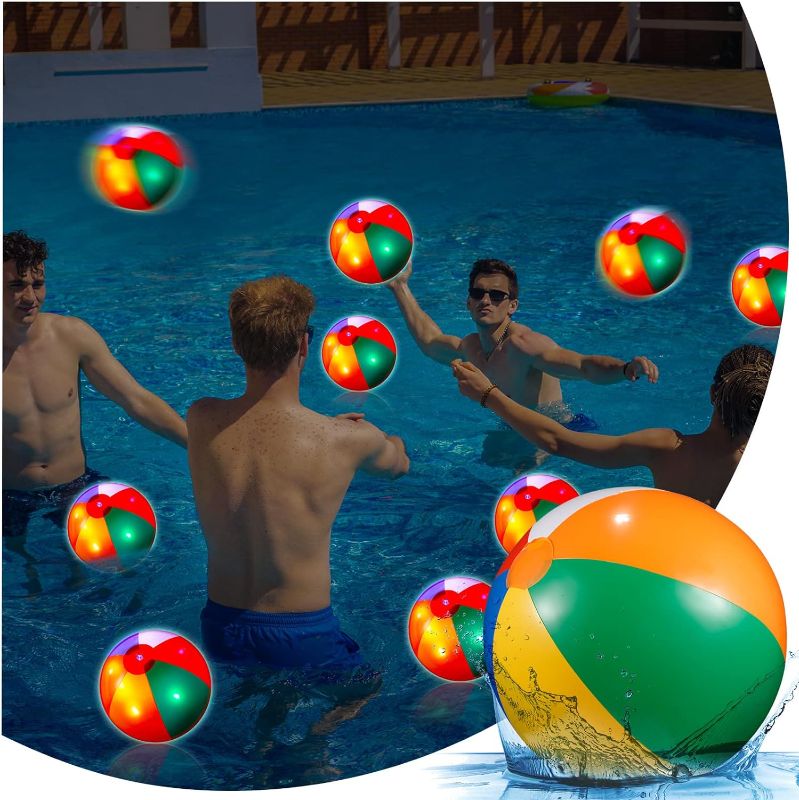 Photo 1 of 24 Pcs LED Inflatable Beach Balls Rainbow Light Up Beach Balls Glow in The Dark Beach Balls Summer Outdoor Pool Party Decorations for Kids Adult 