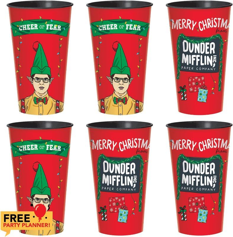 Photo 1 of amscan The Office TV Shows 6 Count Christmas Plastic Cups | Holiday Events Supplies Set | Party Décor & Disposable Decorations 