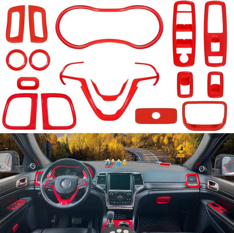 Photo 1 of Yoursme 16 PCS Full Set Interior Decoration Trim Kit for Jeep Grand Cherokee 2014-2021 Nice and Fashionable, High Durable ABS Material (Red) 