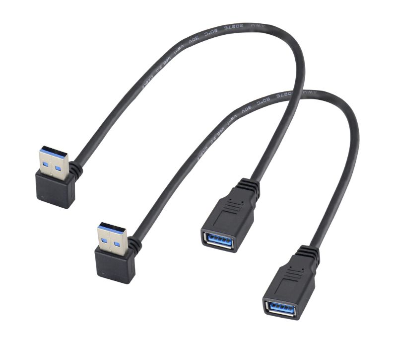 Photo 1 of HCFeng USB 3.0 Right Angle Male to Female Extension Cable USB 3.0 A Down Elbow Male to USB 3.0 A Female Adapter Cord Super Speed USB 3.0 Male to Female Data Cable Black [30CM/1FT-2pack/down Elbow]