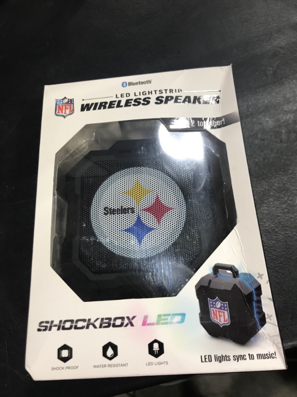 Photo 2 of SOAR NFL Shockbox LED Wireless Bluetooth Speaker - Water Resistant IPX4, 5.0 Bluetooth with Over 5 Hours of Play Time - Small Portable Speaker - Officially Licensed NFL, Perfect Home & Outdoor Speaker Pittsburgh Steelers One Size Team Color