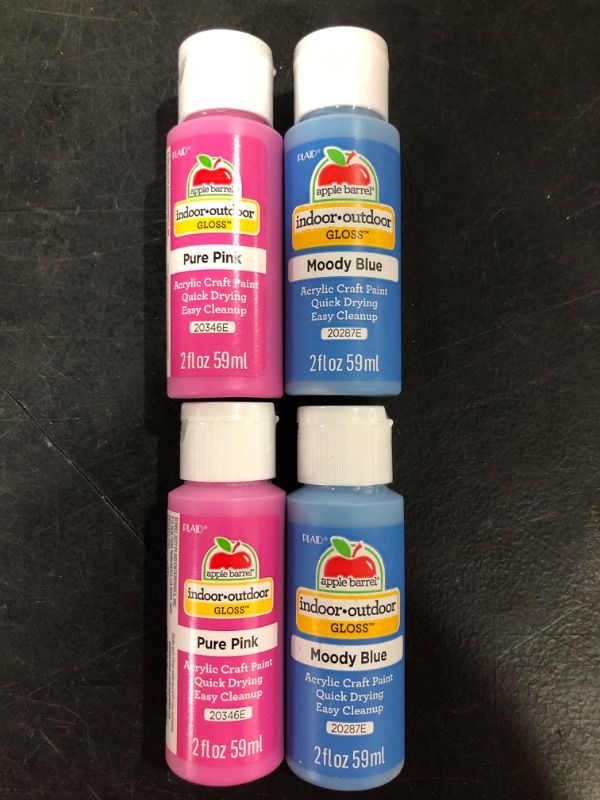 Photo 3 of [Set of 4] Apple Barrel Acrylic Craft Paint Gloss Finish Pure Pink & Moody Blue 2 Fl Oz