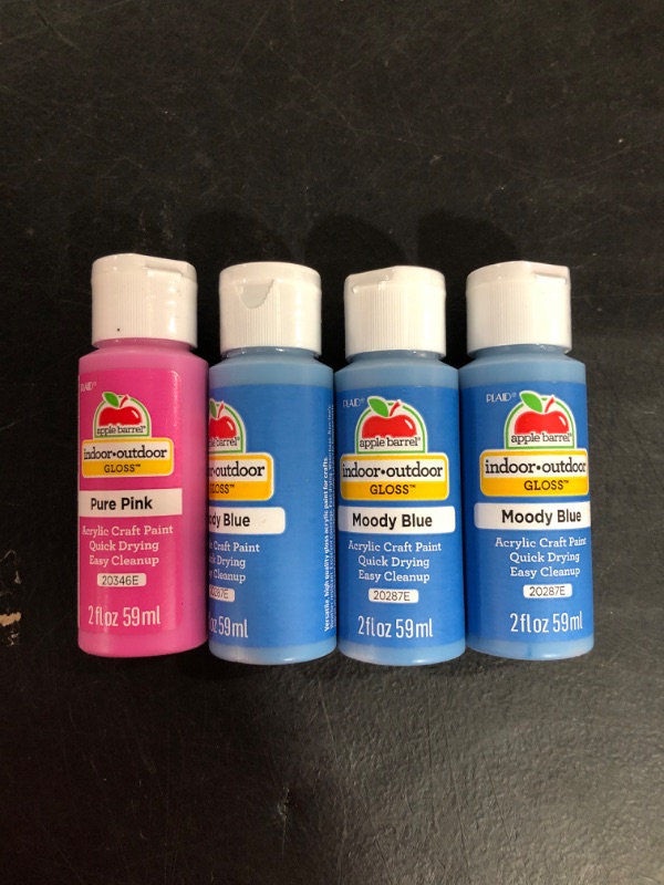 Photo 1 of [Pack of 4] Apple Barrel Gloss Finish Acrylic Paint, 2 Oz., Moody Blue & Pure Pink
