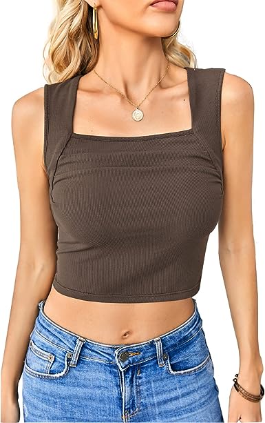 Photo 1 of [Size L] Womens Sleeveless Basic Tank Top Summer Square Neck Crop Tops Slim Fit Casual Soft Shirt 