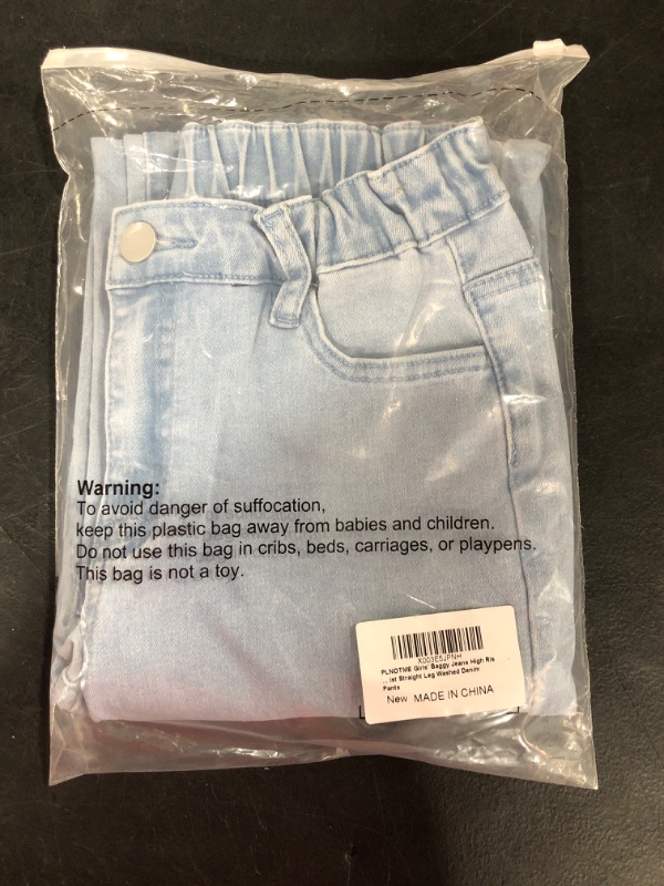 Photo 2 of [Size 8] PLNOTME Girls' Baggy Jeans High Rise Elastic Waist Straight Leg Washed Denim Pants 