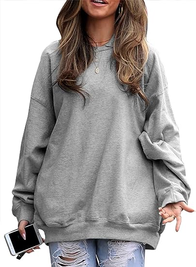 Photo 1 of [Size S] Womens Oversized Sweatshirts Long Sleeve Casual Loose Drop Shoulder Plain Pullover Tops With Side Pocket 