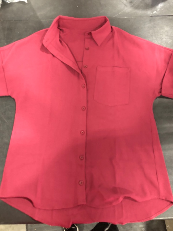 Photo 1 of [Size S] Button Down Cuffed Short Sleeve Dress Shirt- Burgundy