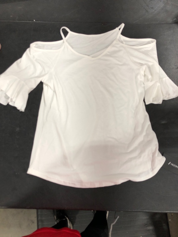 Photo 1 of [Size M] Ladies V-Neck Drop Shoulder Top- White