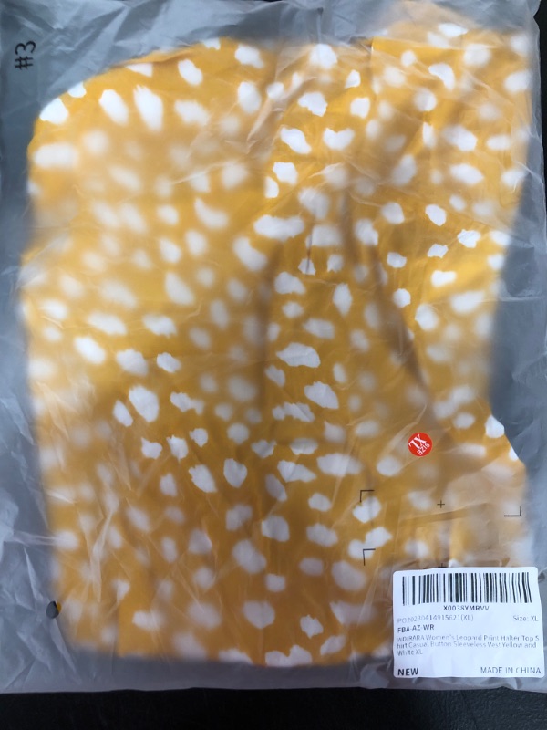 Photo 2 of [Size XL] WDIRARA Women's Yellow and White Leopard Print Halter Top Shirt Casual Button Sleeveless Vest