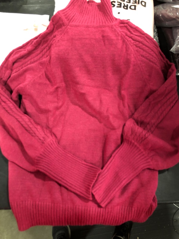 Photo 1 of [Size M] Ladies Long Sleeve Cable Knit Turtleneck- Burgundy